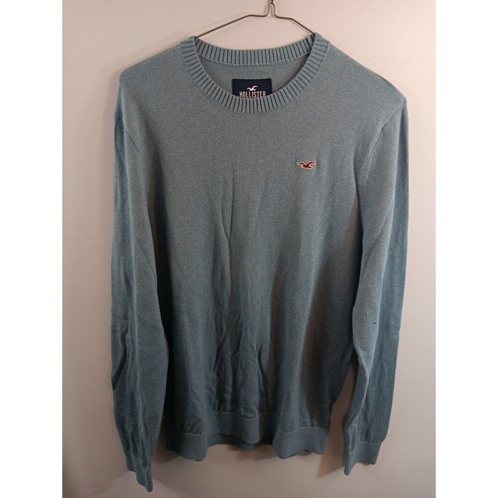 Hollister Cali Mens Sweater Size XL Blue Cotton Blend Crew Pullover Logo Bird